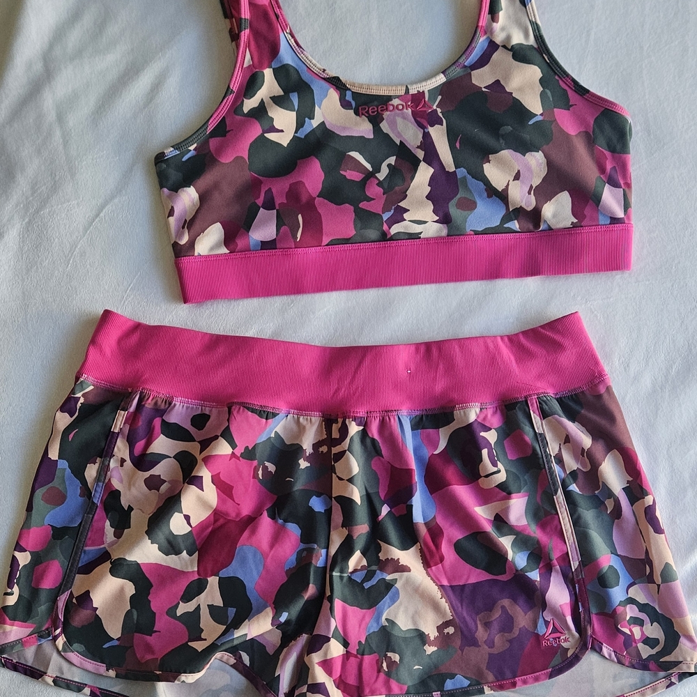 Pink and Camouflage Sports Bra and Shorts Set